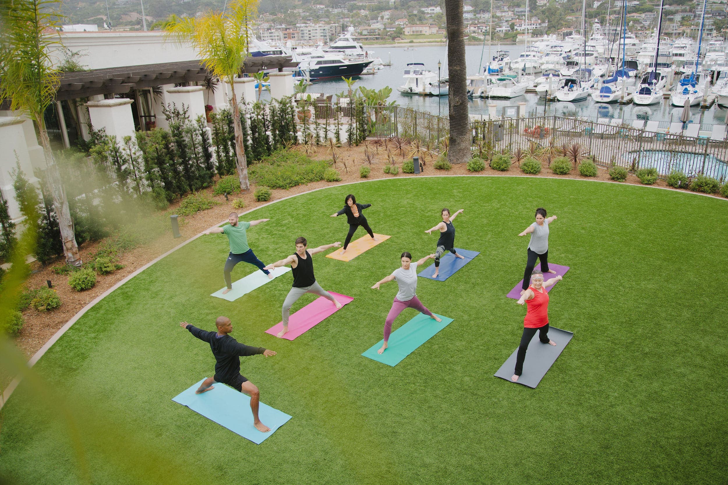 An instructed fitness workout outside at Kona Kai