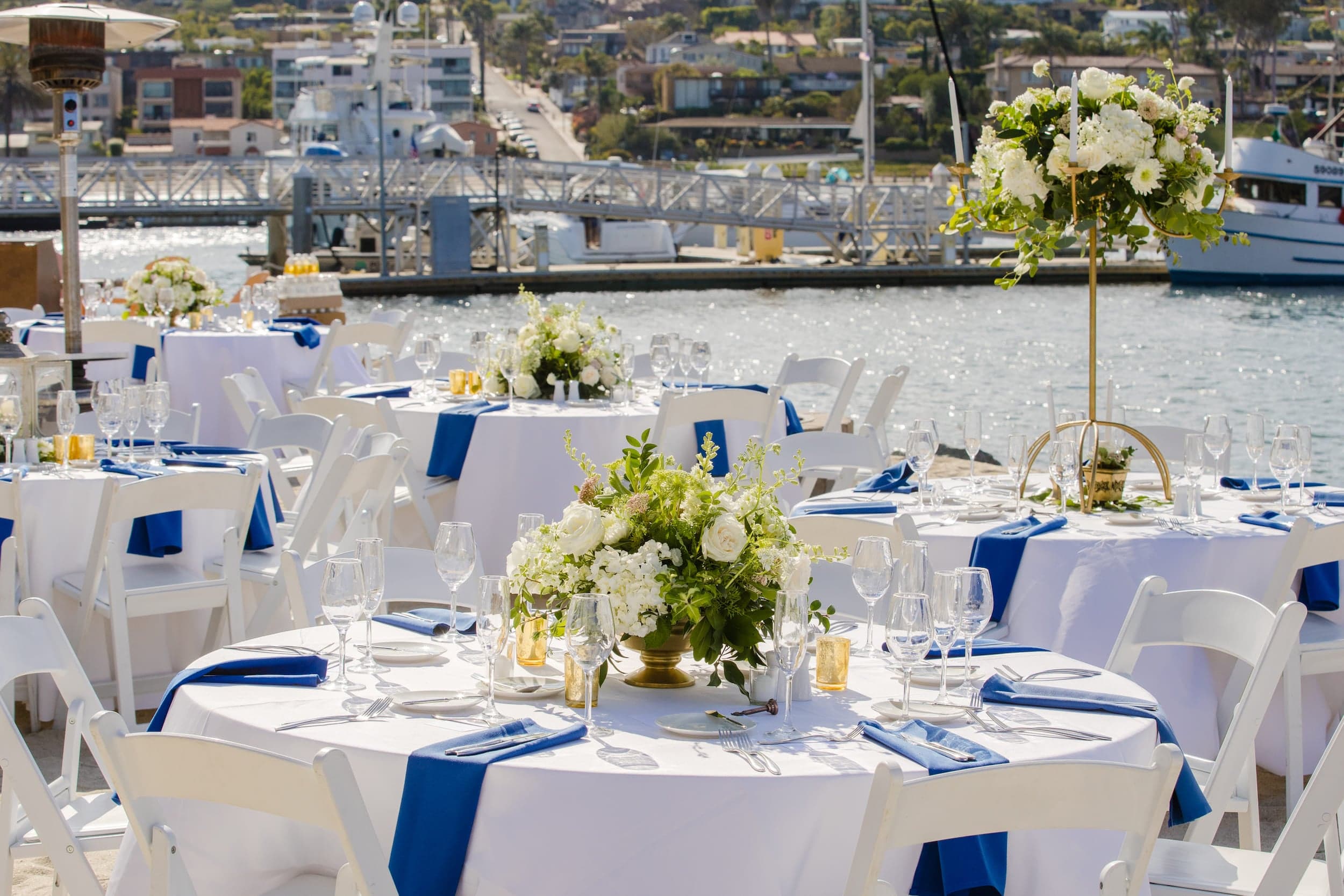 An outdoor wedding setup for dinner