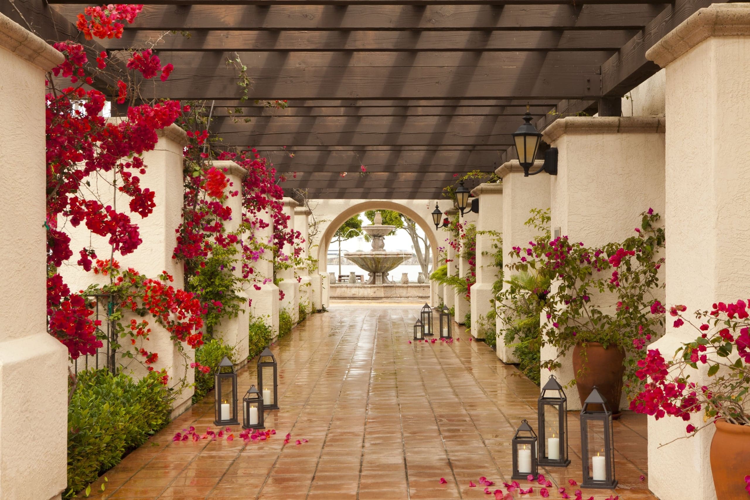 A walkway decorated for an event at Kona Kai