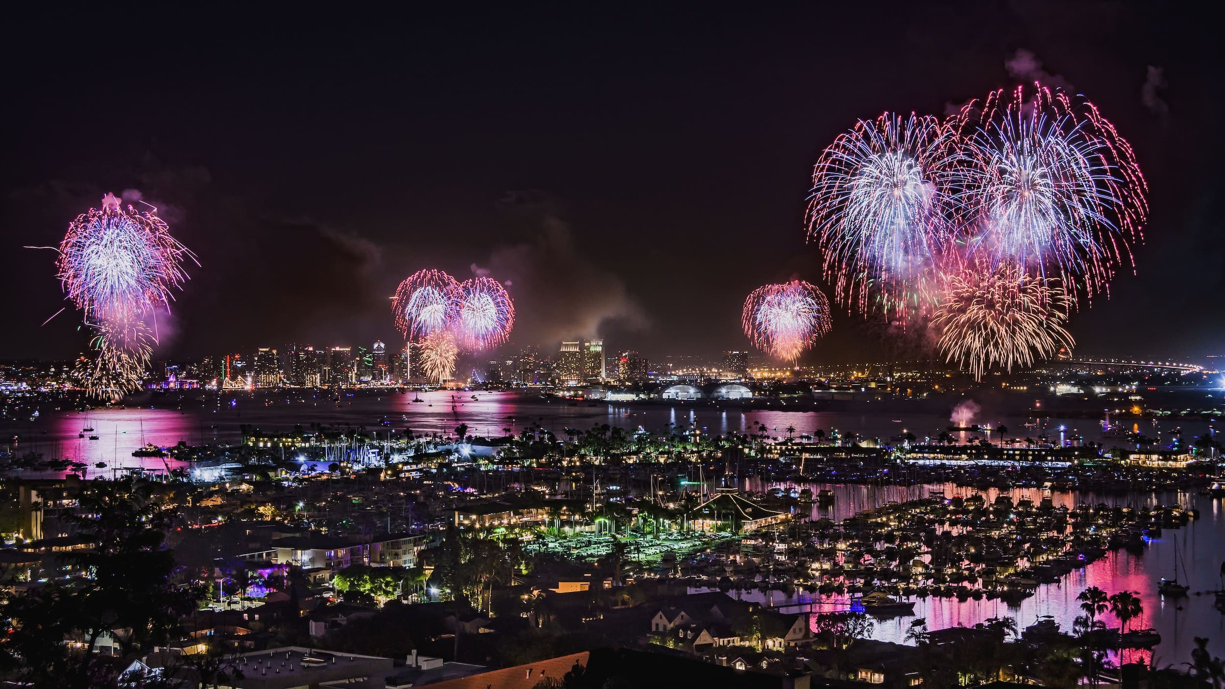 4th of July celebration of fireworks over the city