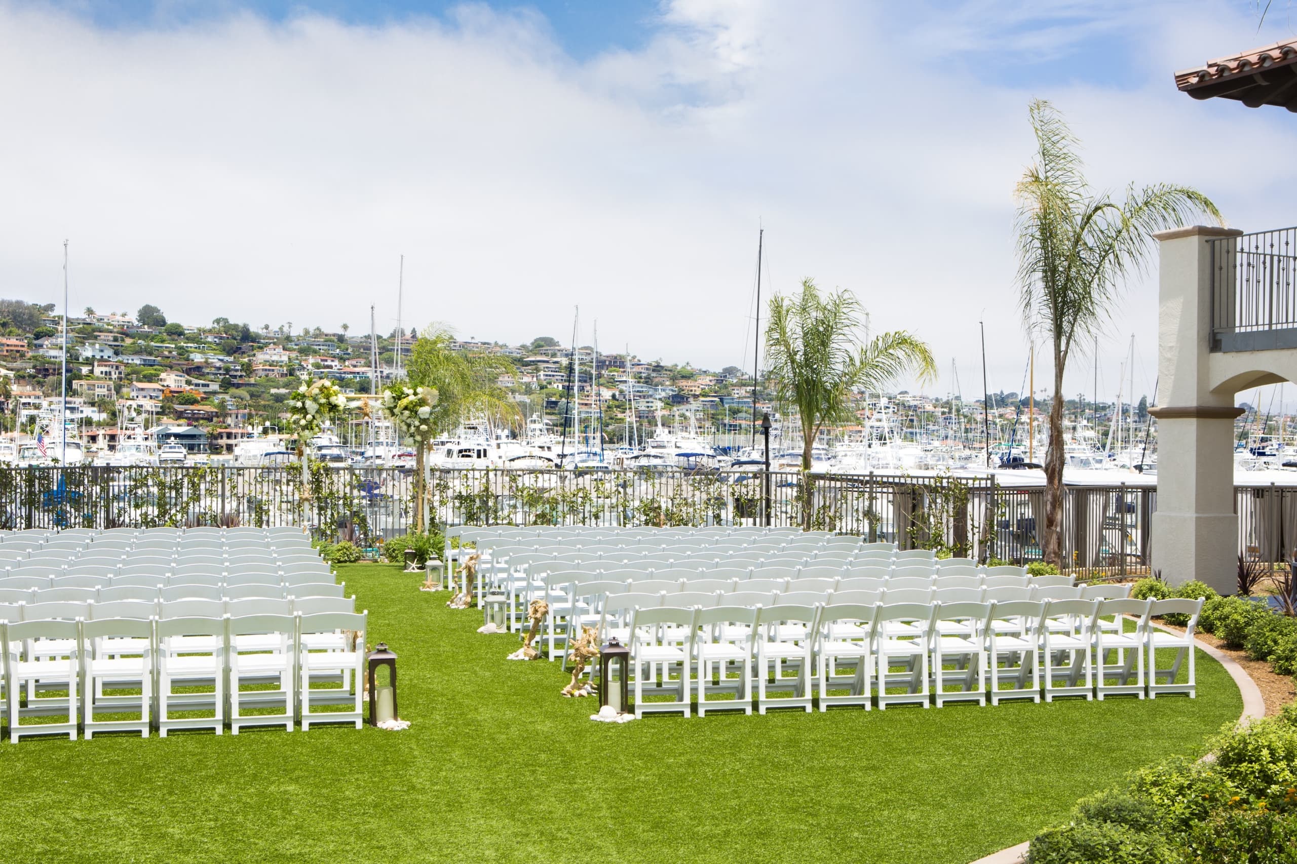 Kona Kai's Marina View Lawn, set up for a wedding