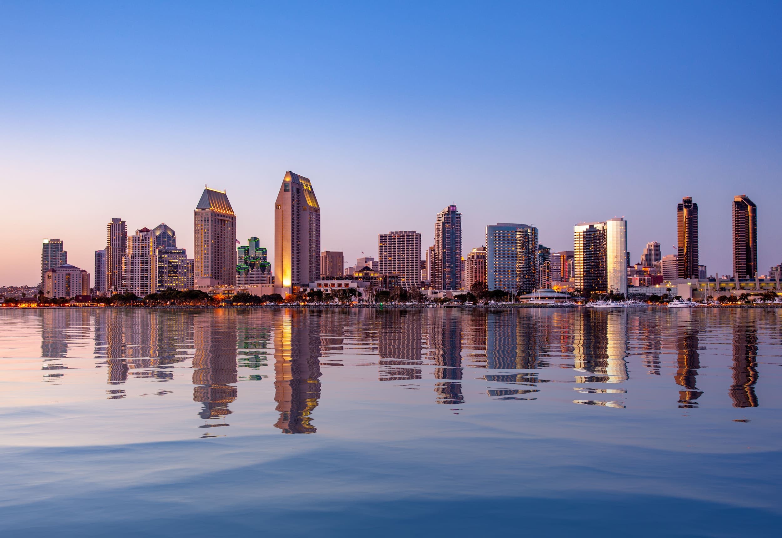 A view of San Diego while the sun is setting