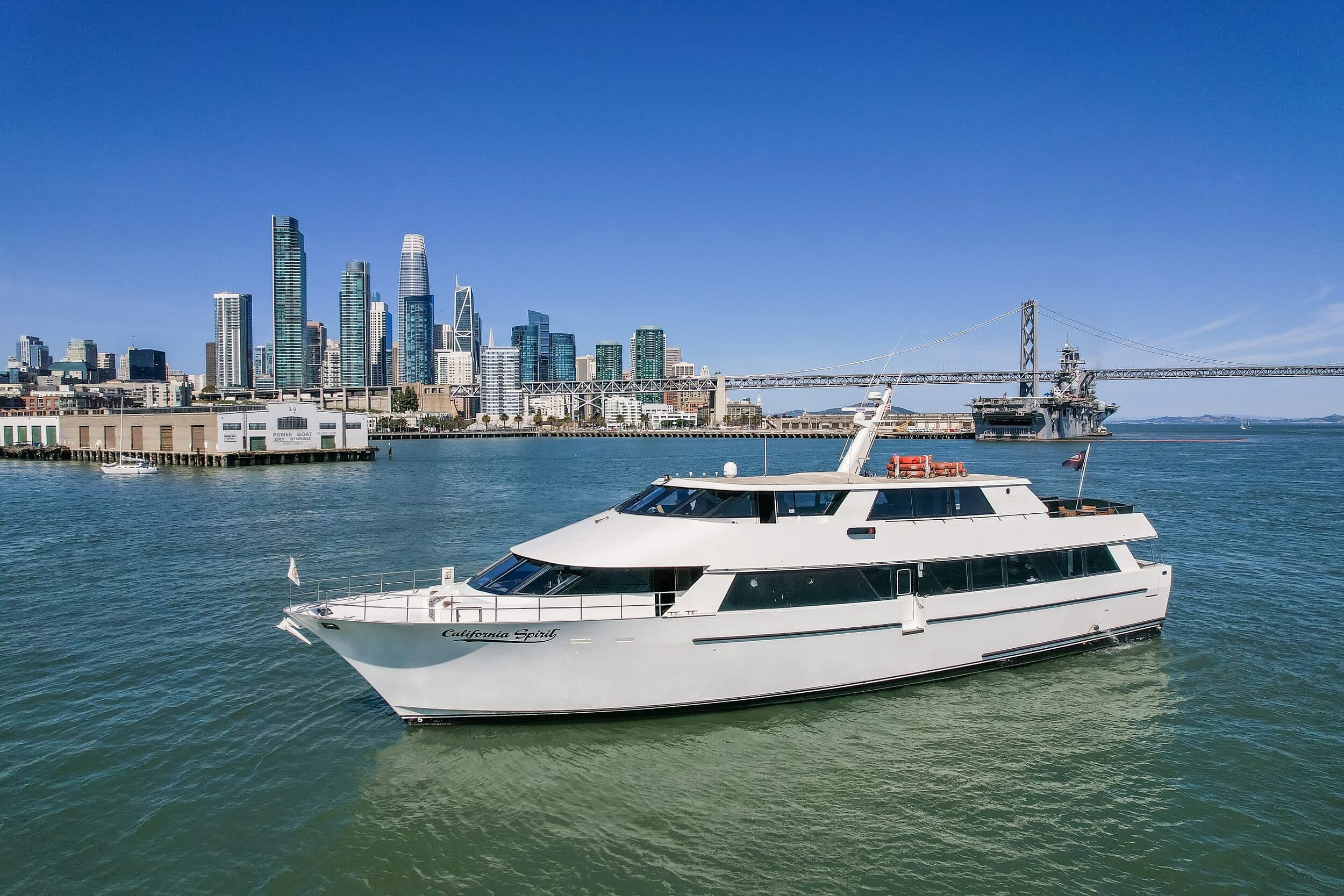 California Spirit yacht against the San Francisco Bay skyline — destination event and group charter option from Kona Kai Resort & Spa, San Diego