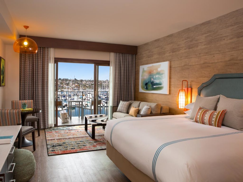 luxury room with king bed and marina view in San Diego