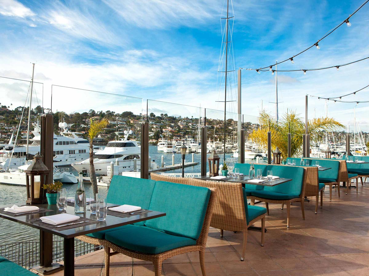 Waterfront terrace seating at San Diego restaurant
