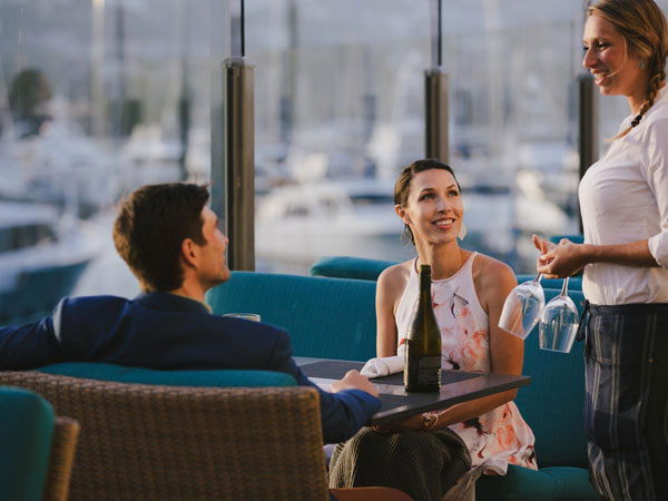 Vessel terrace dining with marina view San Diego