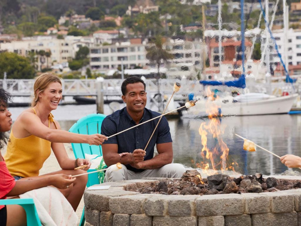 Friends Roasting Marshmallows On The Beach.