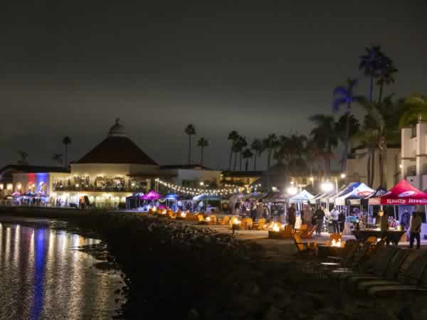 Waterfront at night with brew tents